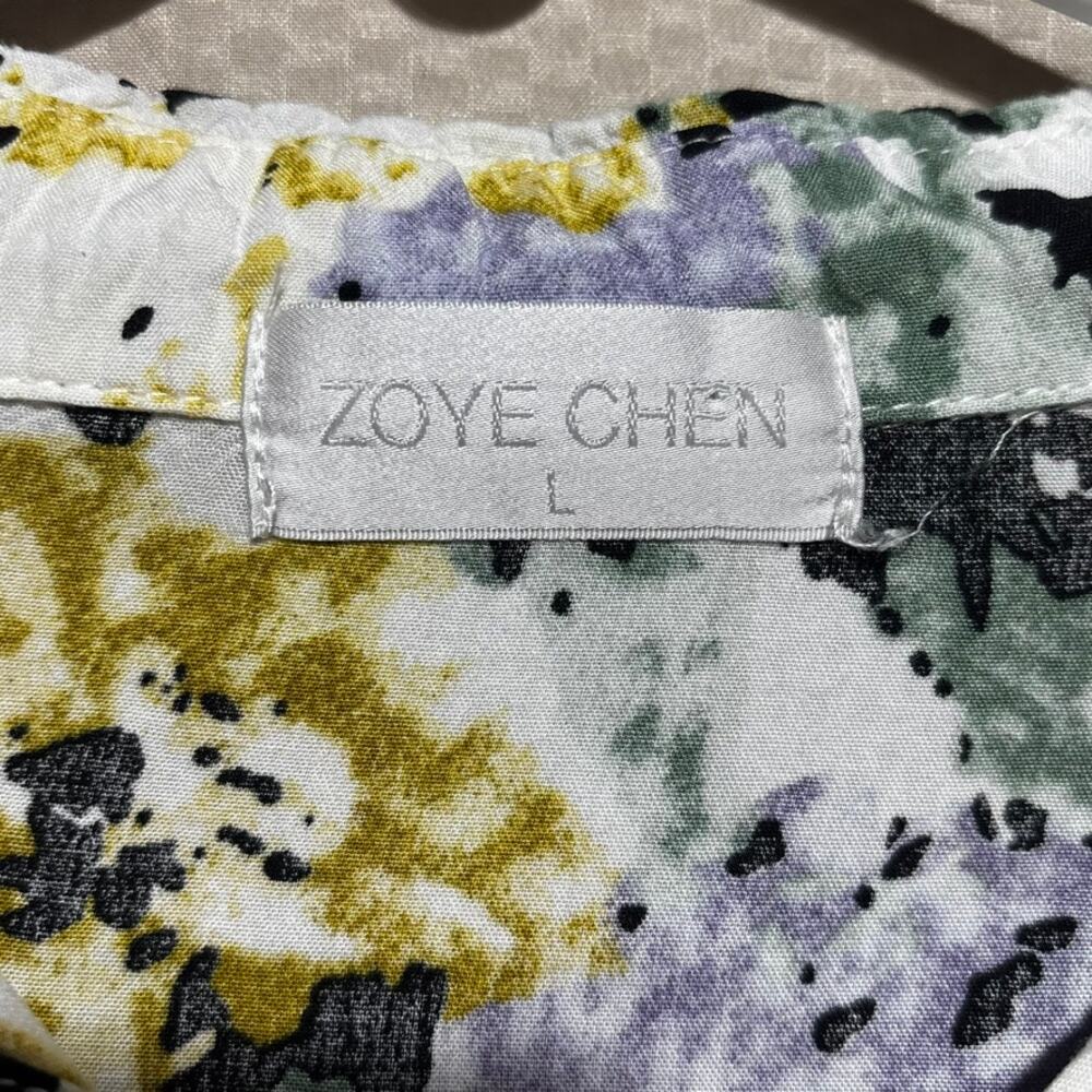 Zoye Chen White Shirt Dress Abstract Button Floral Feminine Romantic Chic Size L - Picture 4 of 9